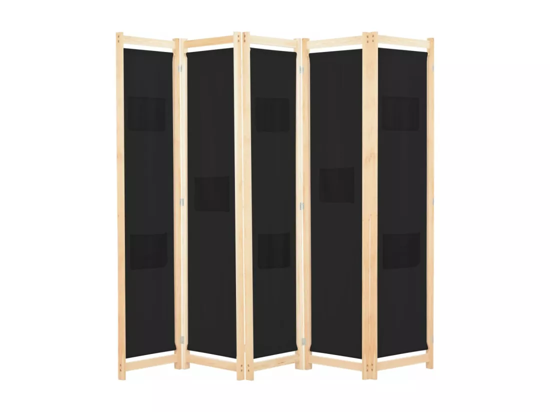 Cloison de séparation 5 panneaux Noir 200 x 170 x 4 cm Tissu