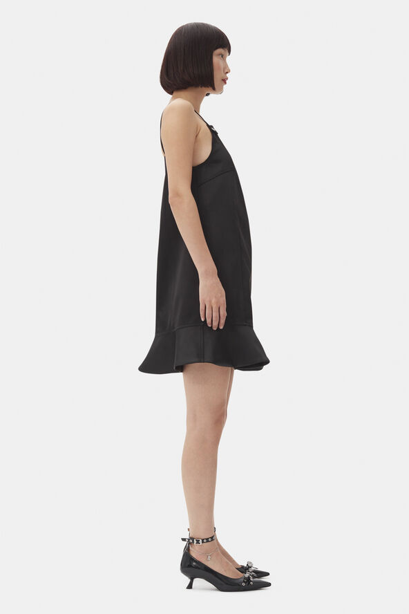 Ganni Duchesse Satin Mini Dress Black