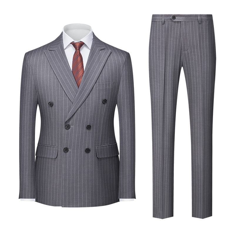 Oeps - Set: Reverskraag, krijtstreep, dubbelrijs blazer + middelhoge pantalon