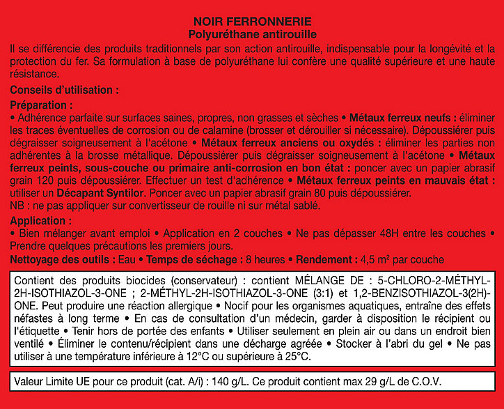 Peinture extérieure fer antirouille noir satiné Syntilor 375ml