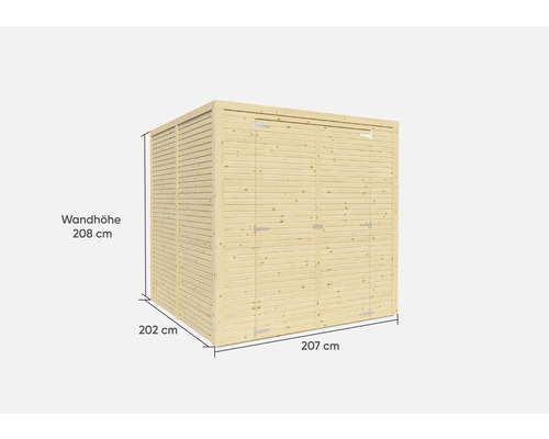 Bertilo Cubico 3 Fineline Rhombus profiel tuinhuis, 207 x 211 cm, naturel