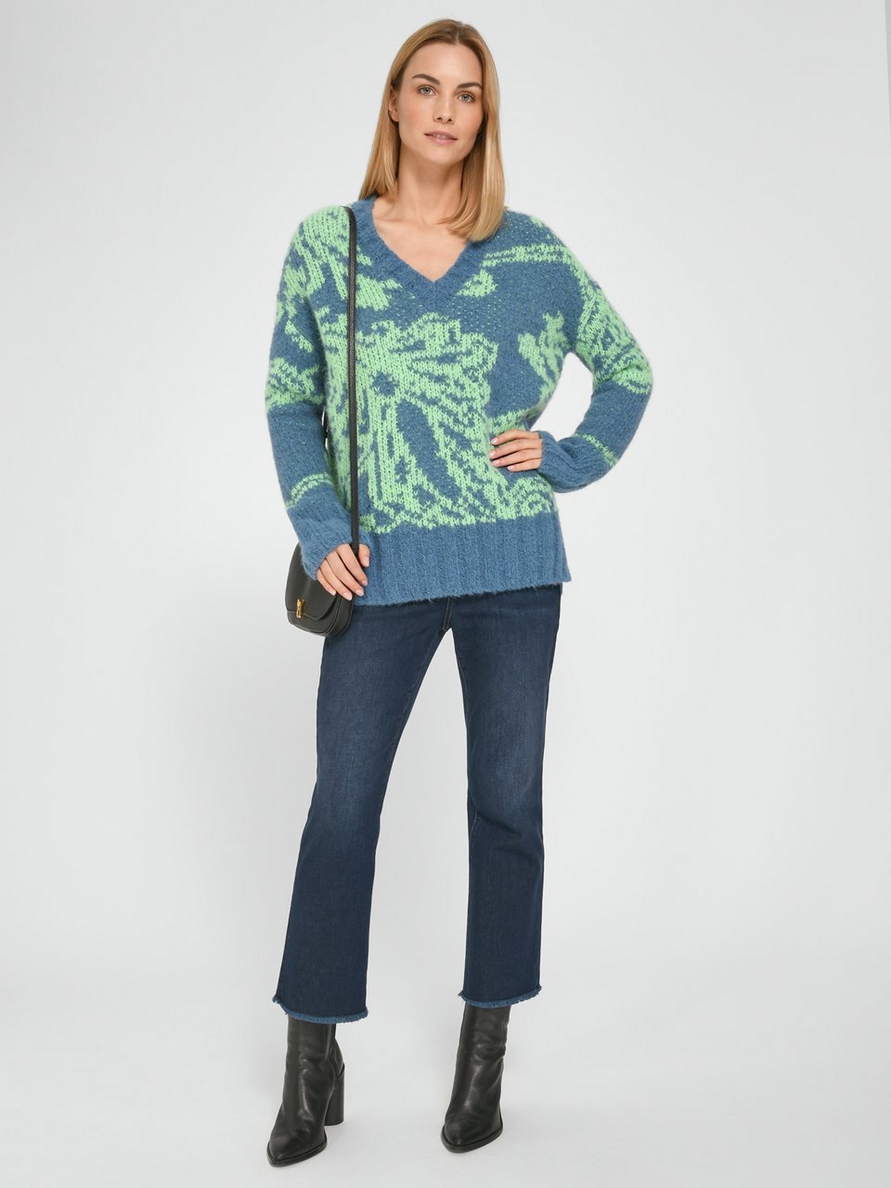 Long-Pullover mit V-Ausschnitt