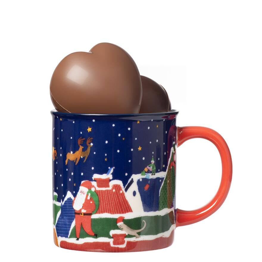 Mug de Noël bleu garni de 2 bombes chocolat