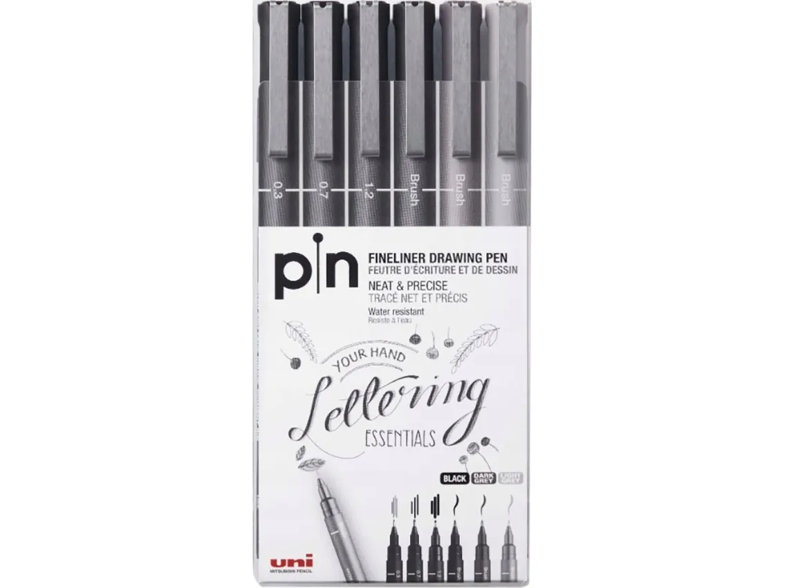Uni Pin 6 stk. etui Lettering set
