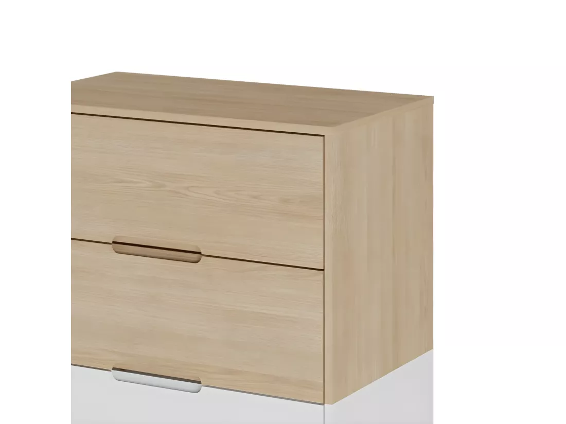 Commode 3 tiroirs panneaux de fibres blanc et bois DIXIE