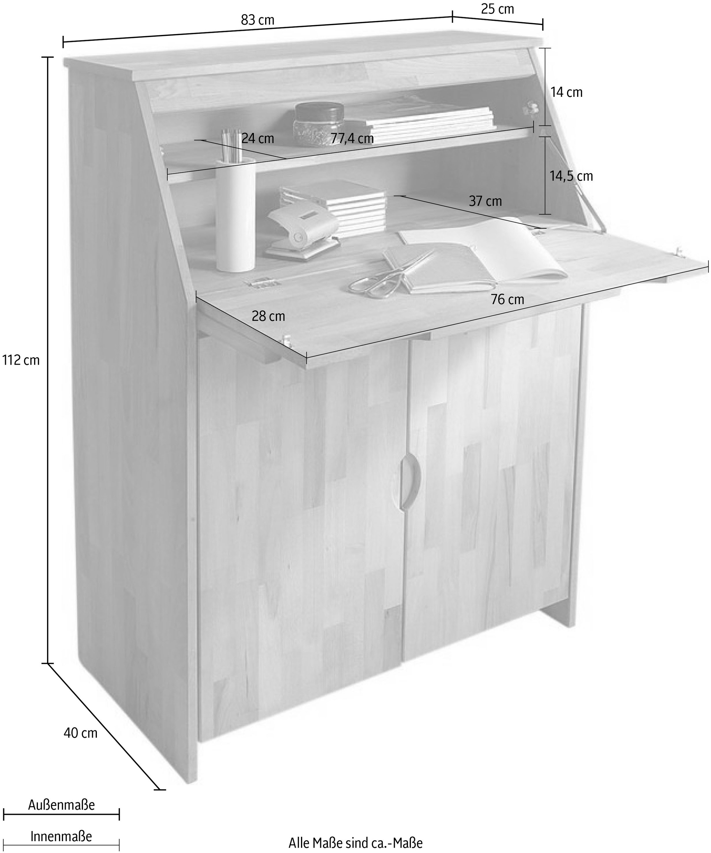 Home affaire Sekretär »Luzern, Schreibtisch,« kompakter Home-Office-Tisch, Massivholz, Breite 83 cm