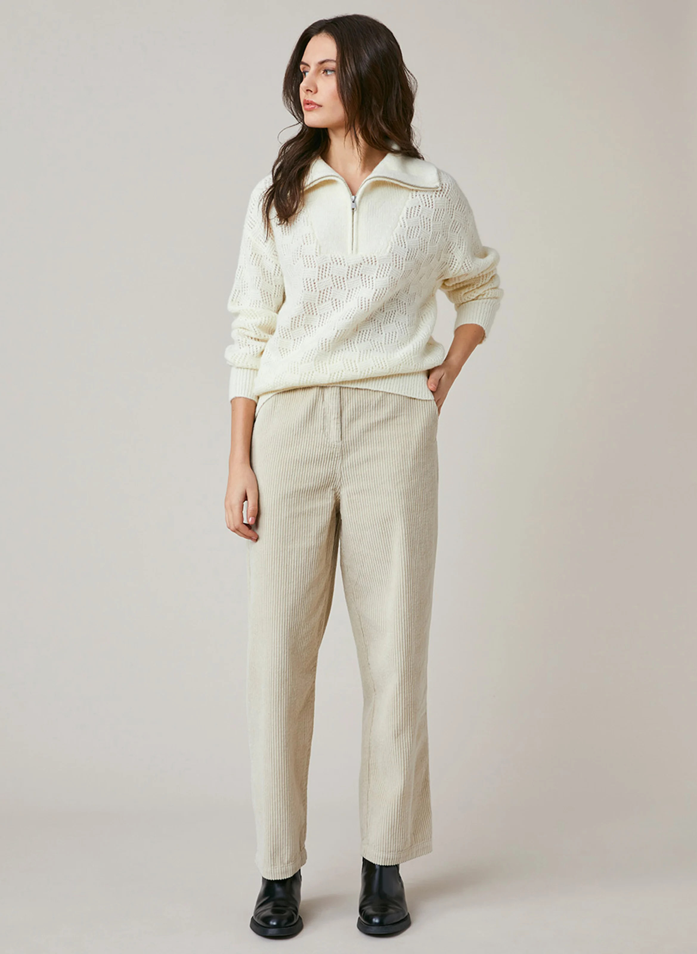 ERICO - Pull oversize col camionneur en laine mélangée | Blanc