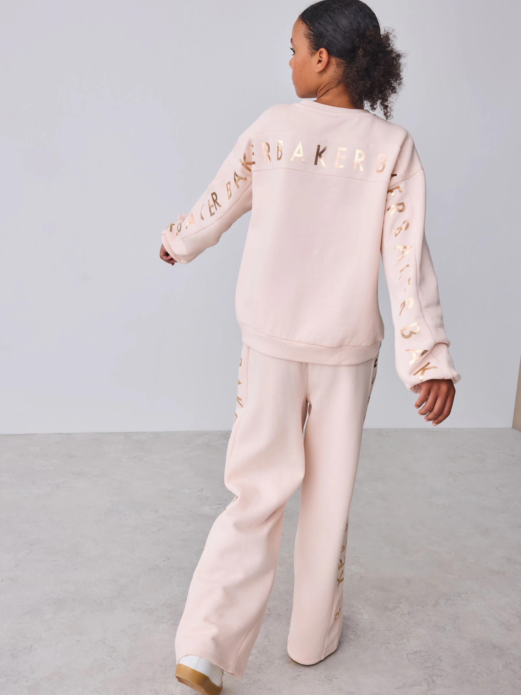 Baker by Ted Baker Pink 2 Piece Metallic Side Graphic Sweat & Wide Leg Joggers Set