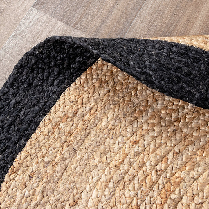 Jute vloerkleed - Fair Rond Naturel/Zwart | Bohemian