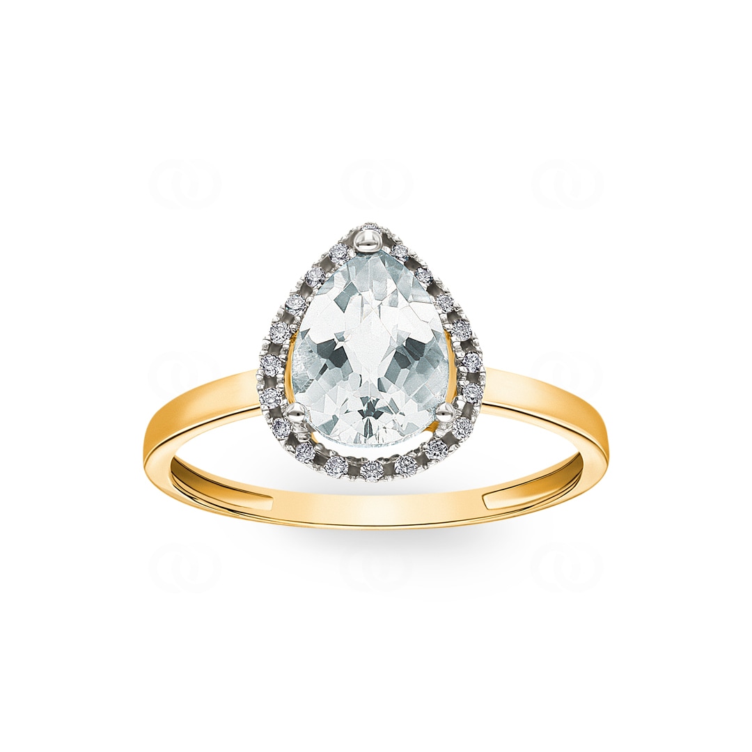 Damenring 750/18 K Gelbgold mit grünem Amethyst Tropfen und Diamanten 0.06 ct H/si