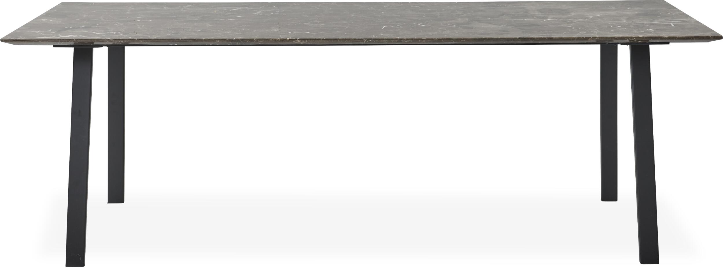 Amy Spisebord 220 x 95 x 74 cm, plade i brun marmor   lige ben i sort metal