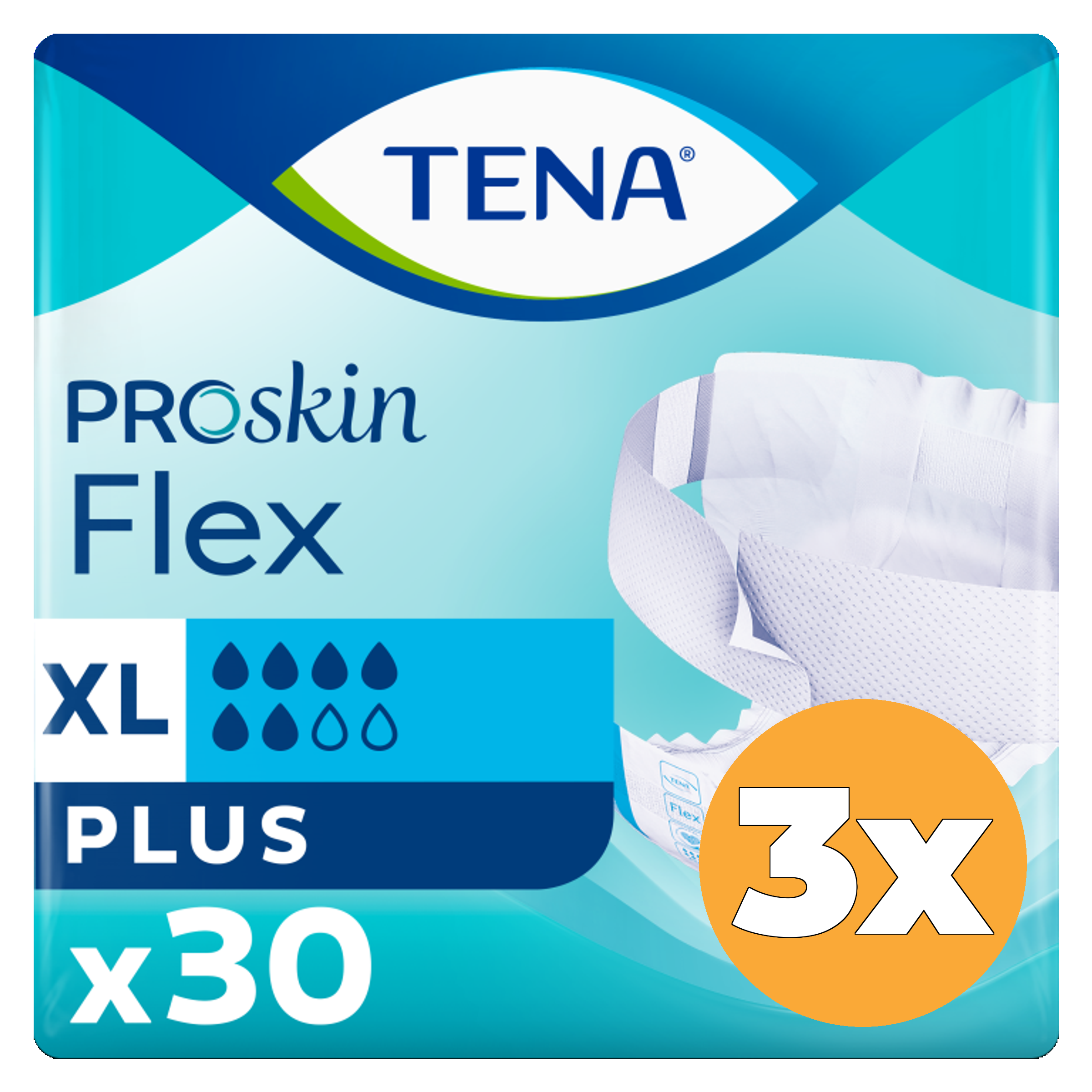 3x Tena Flex Plus Proskin Extra Large (30 stuks)