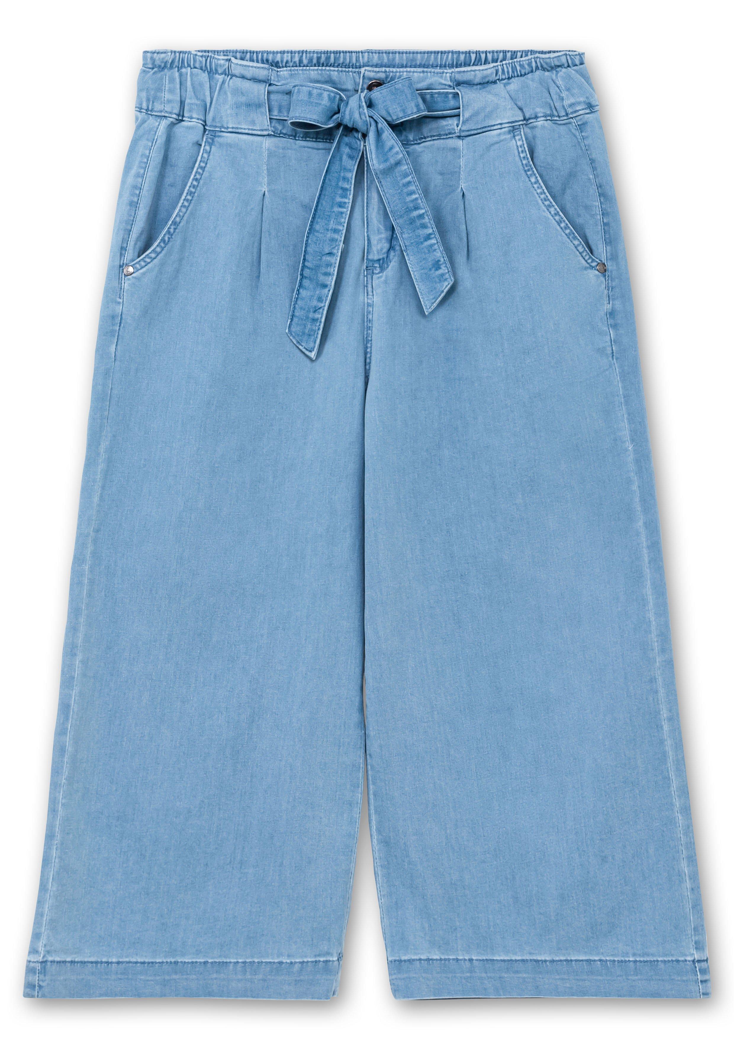 Jeans-Culotte mit High-Waist-Bund und Bindegürtel