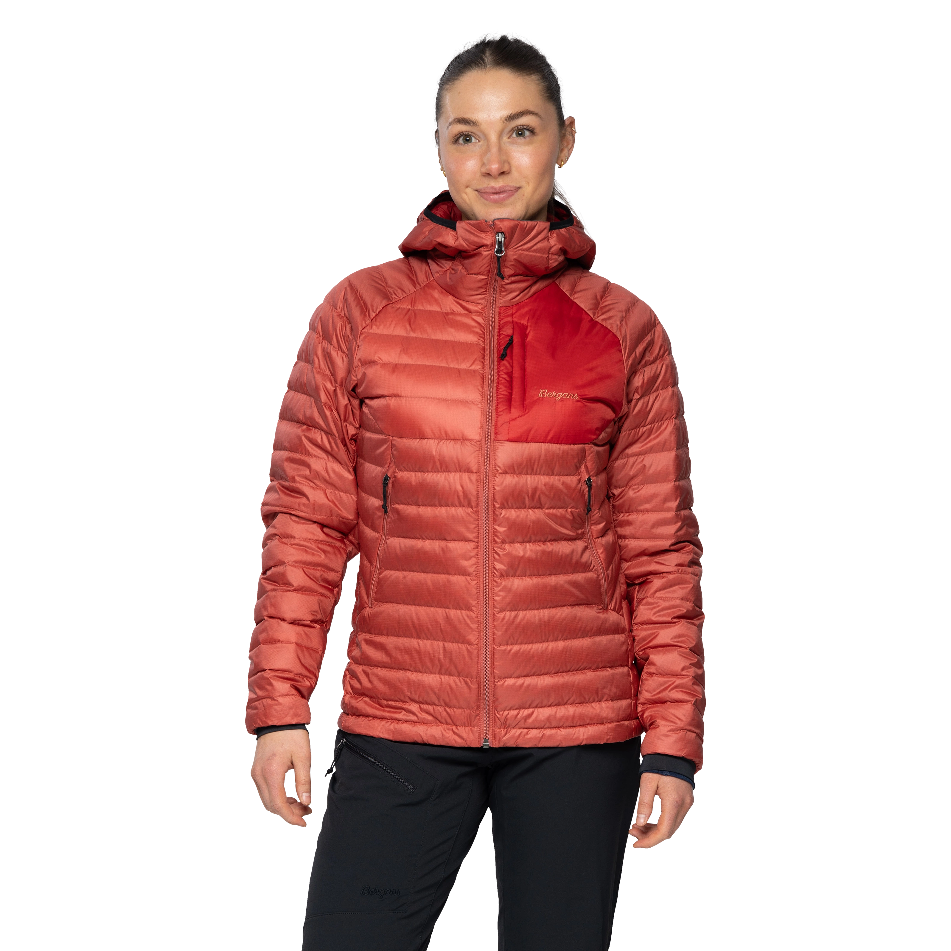 Vaagaa Light Down Jacket Hood Women Rusty Dust / Crimson Red