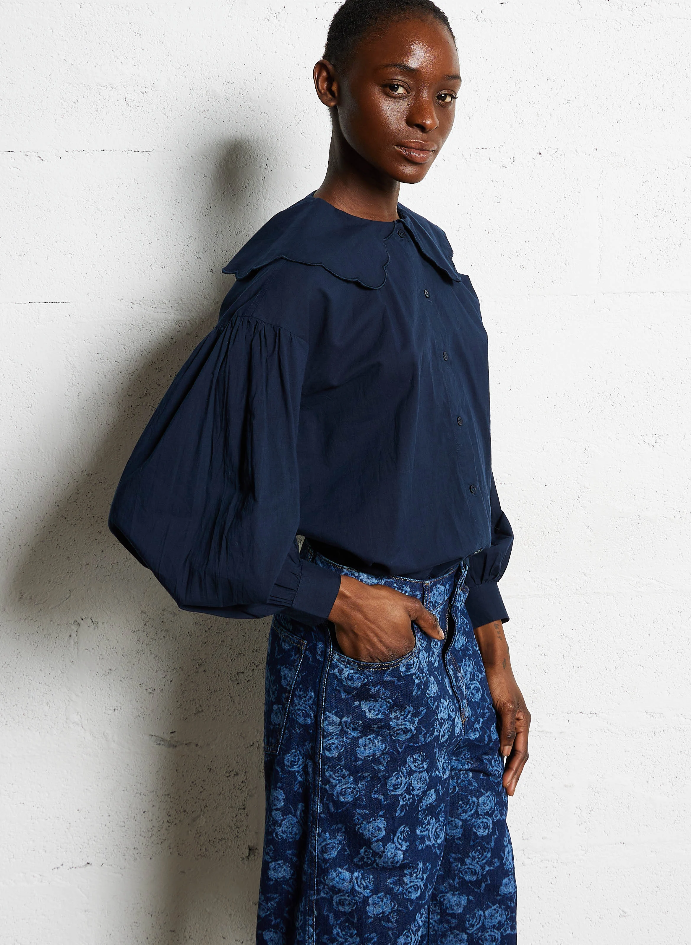 Chemise droite en coton | Bleu