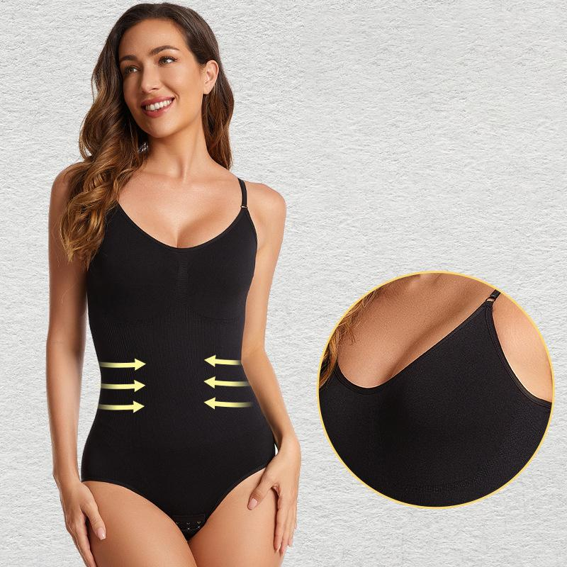 (Gr. M) Damen Shapewear Bodysuit Bauchweg Body Former Unterwäsche - Schwarz