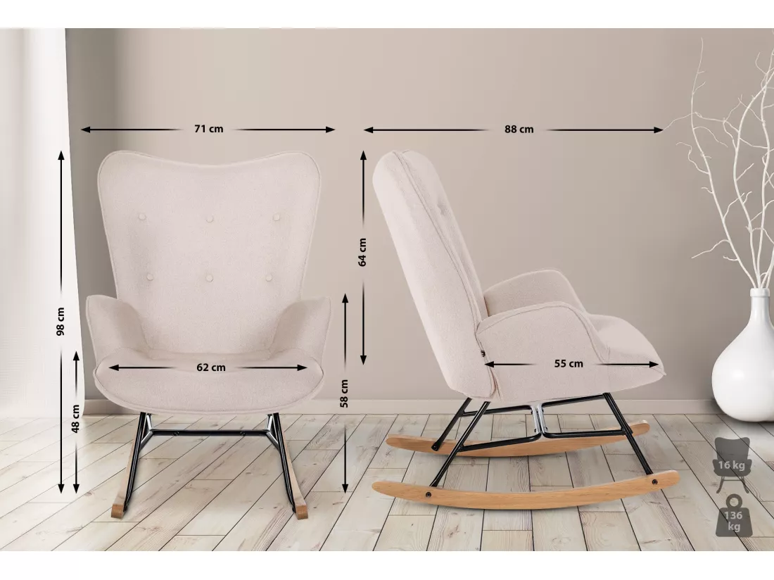 Chaise à bascule - Tissu & Métal - Crème - Sanka