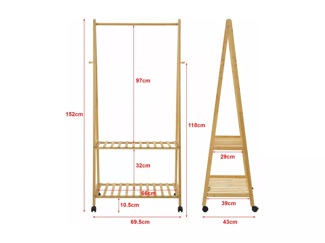 Portant à vêtements à bambou marron 69.5 x 43 x 152 cm 03_0008146
