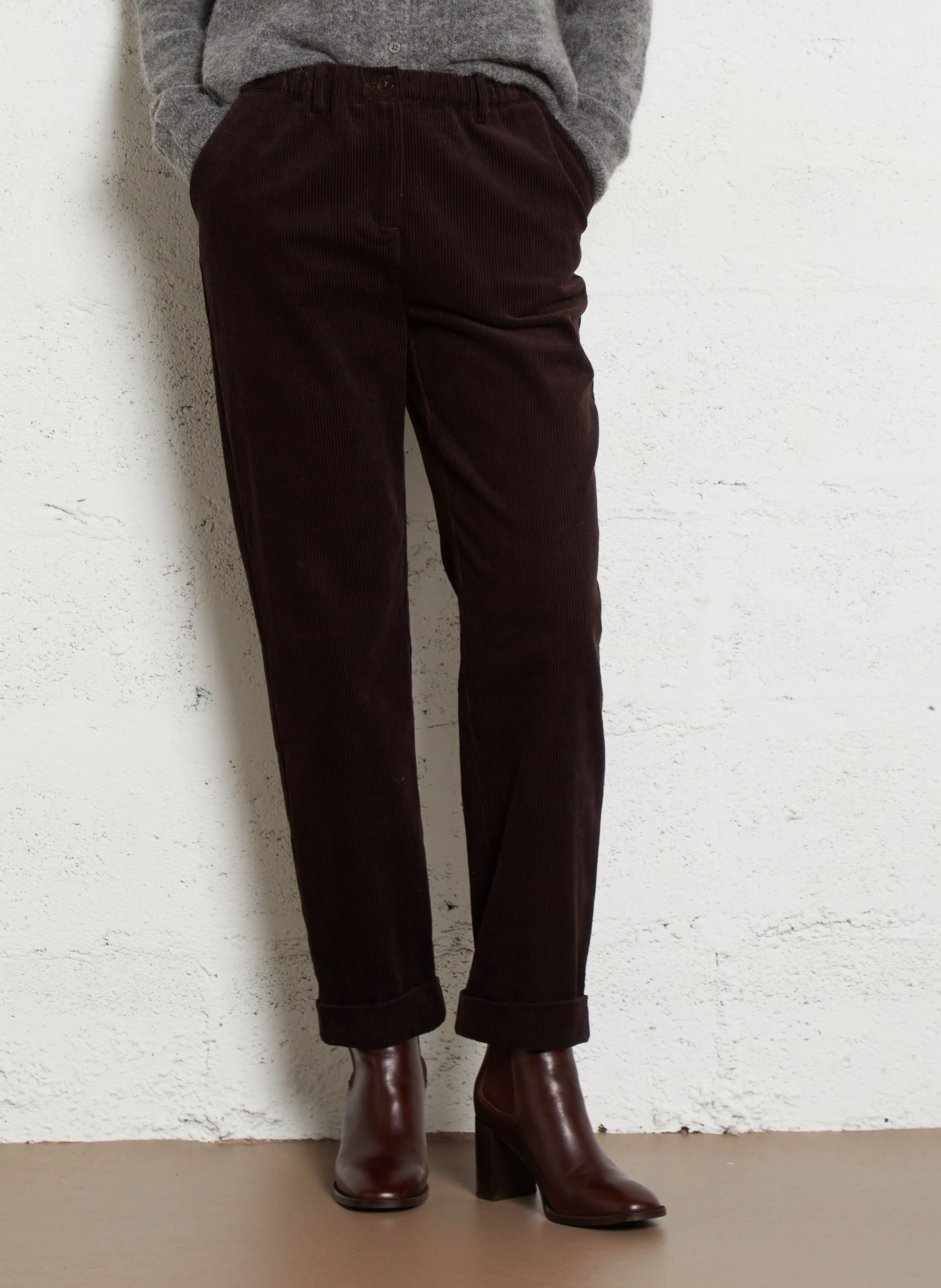 RANCY - Pantalon droit en velours côtelé | Marron