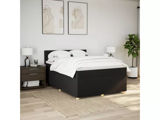 Sommier à lattes de lit avec matelas Noir 140x190 cm Tissu