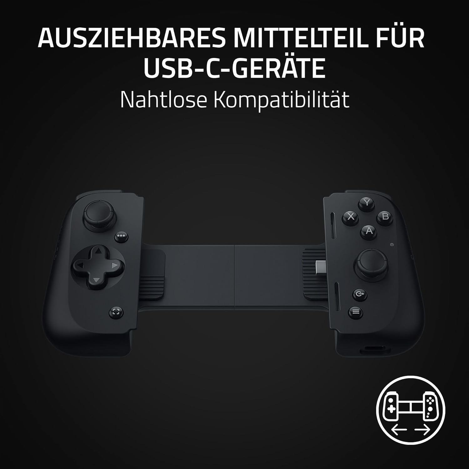 Kishi V2 Mobile Gamepad Gaming Controller für Smartphones mit USB C bis 170mm iOS/Android (RZ06-05110100-R3M1) - Schwarz
