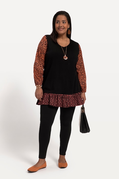 Longshirt, A-Linie, Mustermix, V-Ausschnitt, Langarm
