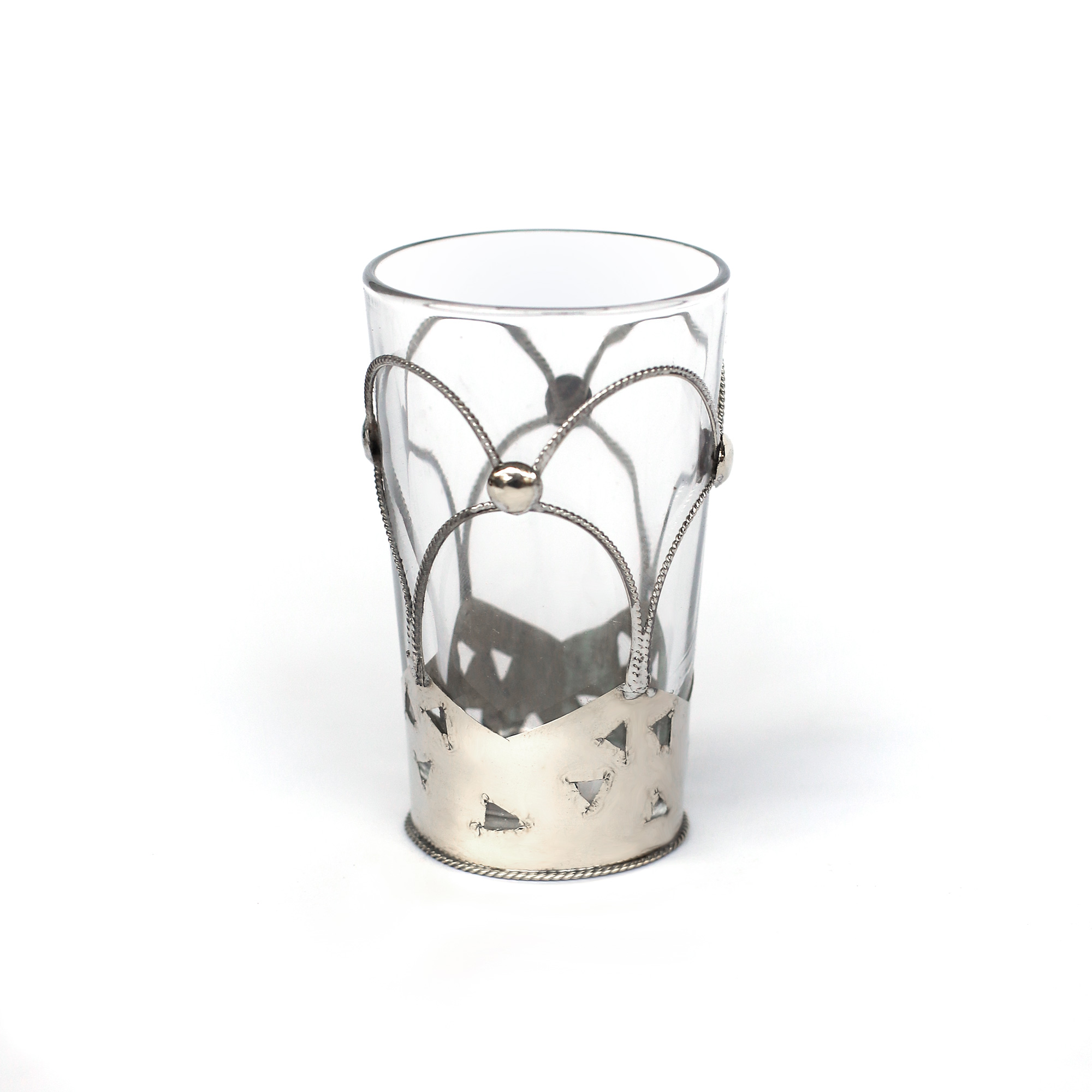 Teeglas 'Tokyo', mit Metallverzierung, klar, H 8 cm, Ø 5 cm zu 5,80