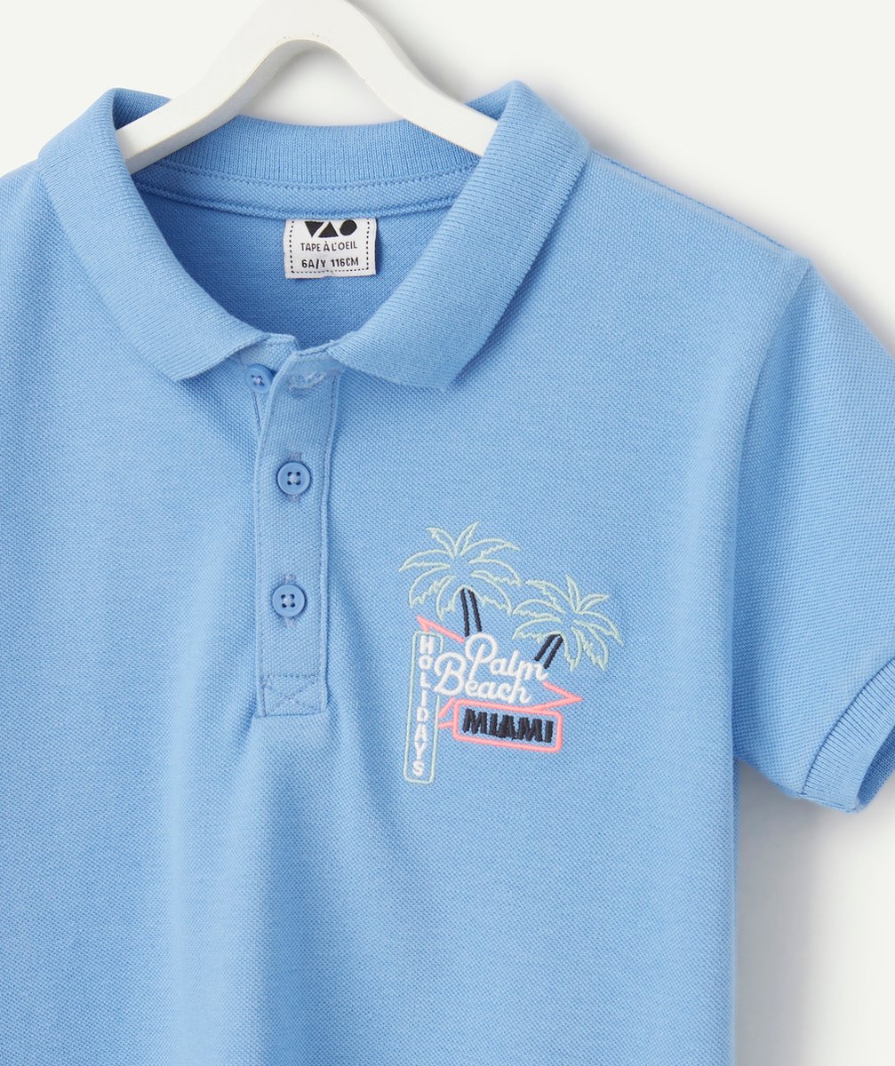 polo manches courtes garçon bleu à motif miami