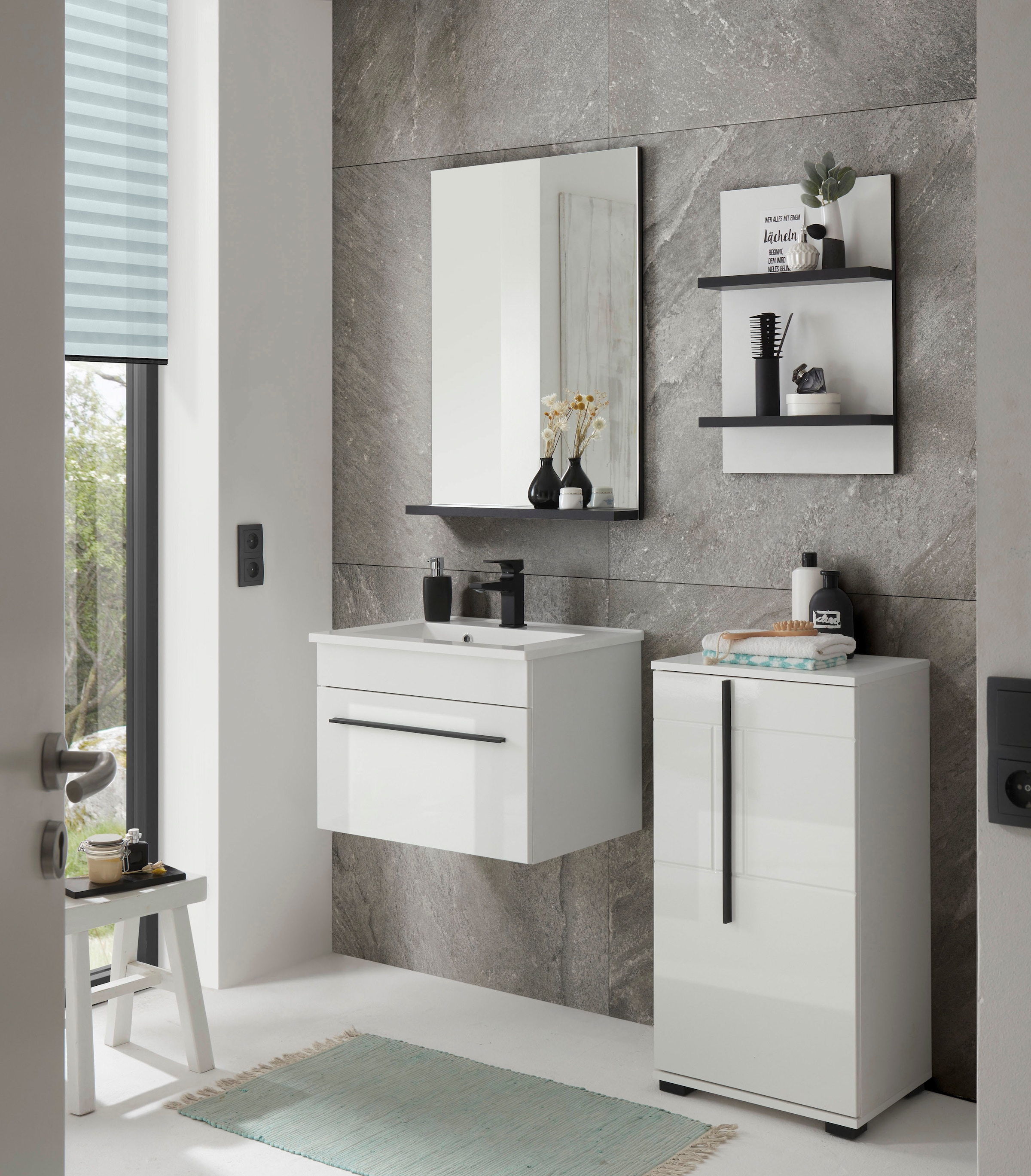 INOSIGN Waschtisch »Cantara, Waschtisch inkl. Waschbecken, modernes Design« mit schwarzem Griff, ausreichend Stauraum