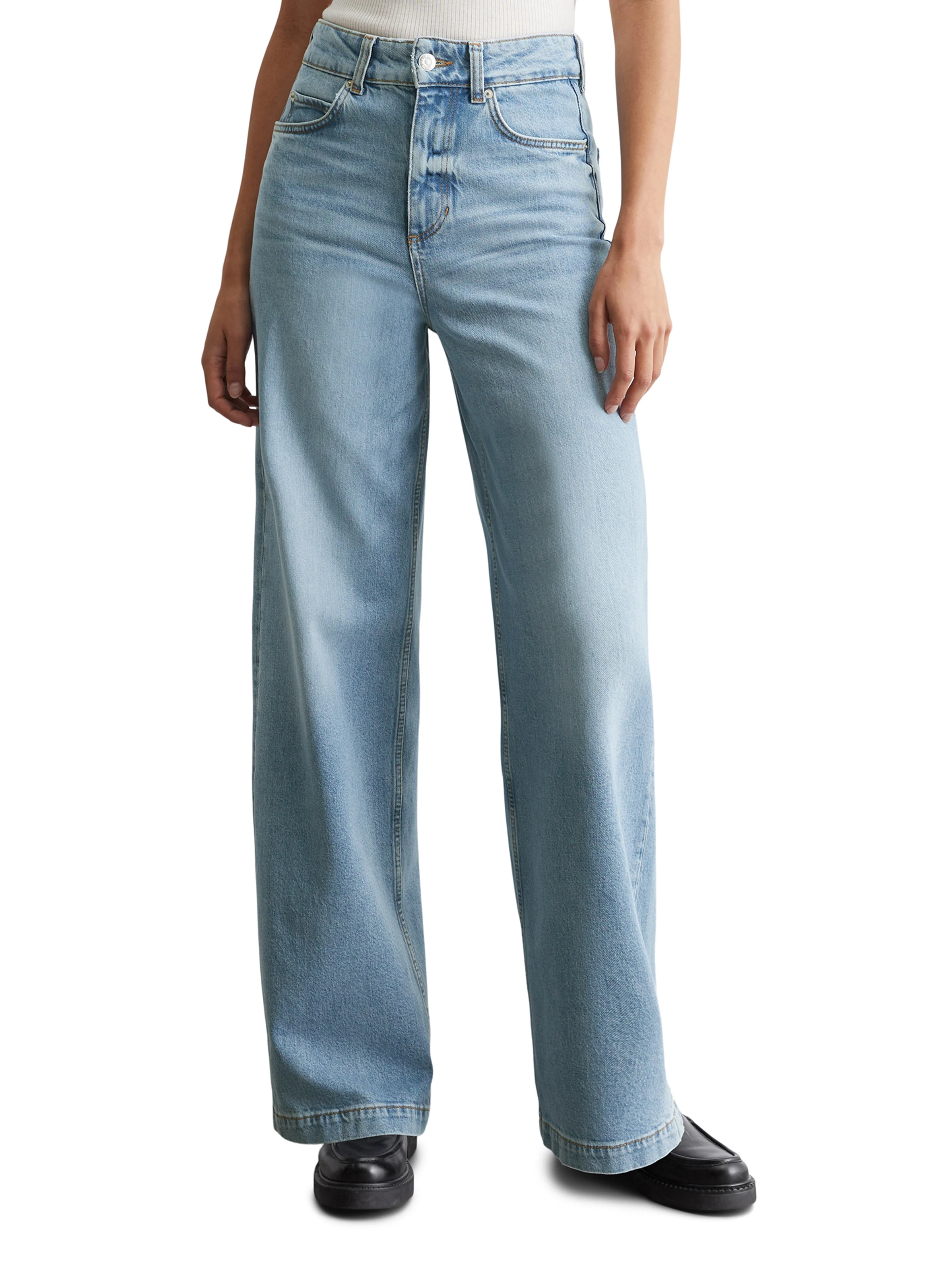 Jean large en coton mélangé | Bleu