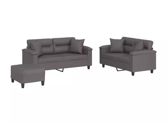 Ensemble de canapés 3 pcs avec coussins gris similicuir