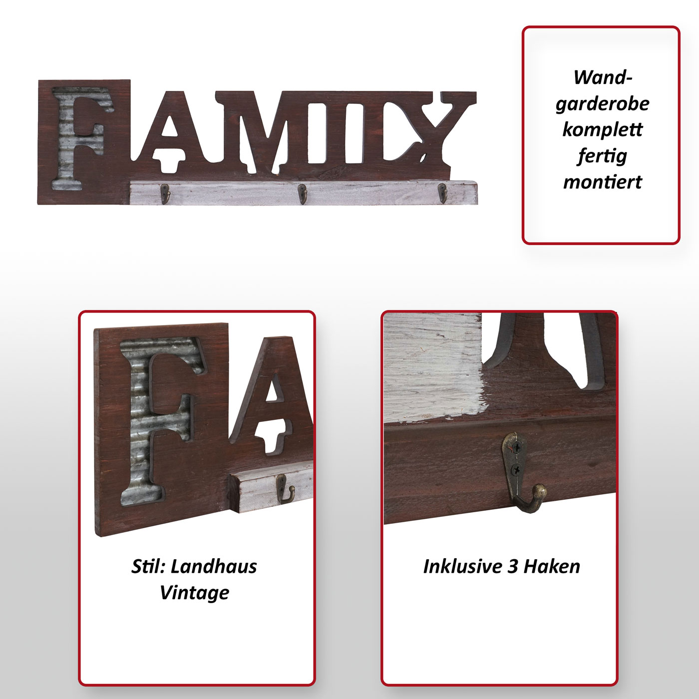 Wandgarderobe MCW-A91 Home, Garderobenpaneel, Landhaus Holz Metall