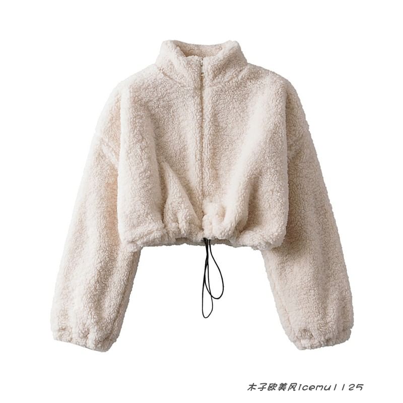 Bazer - Fleece cropped jack met opstaande kraag en rits