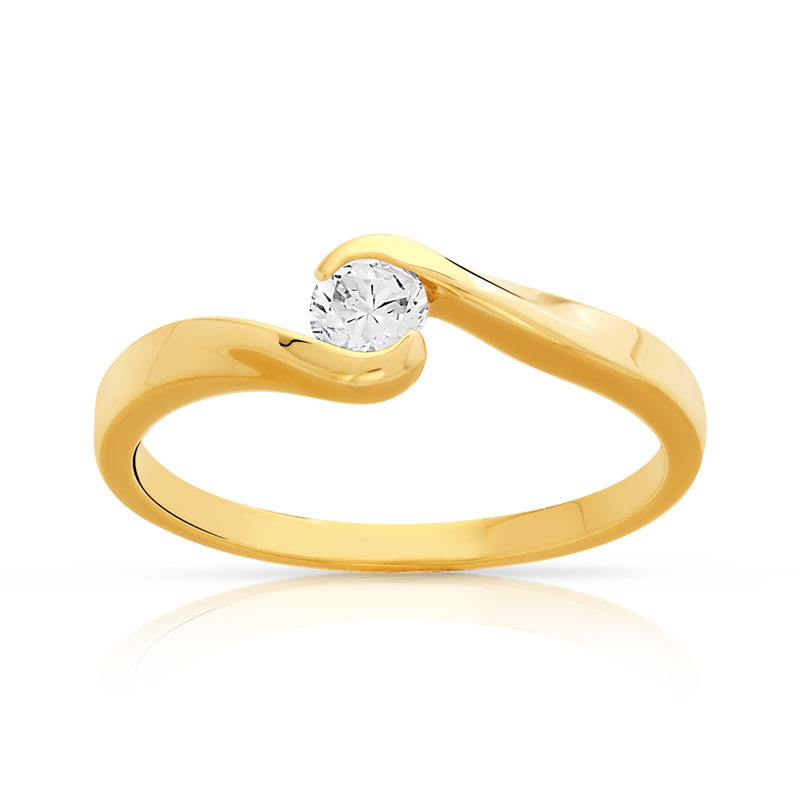 Bague solitaire or 750 jaune diamant 20/100e de ca