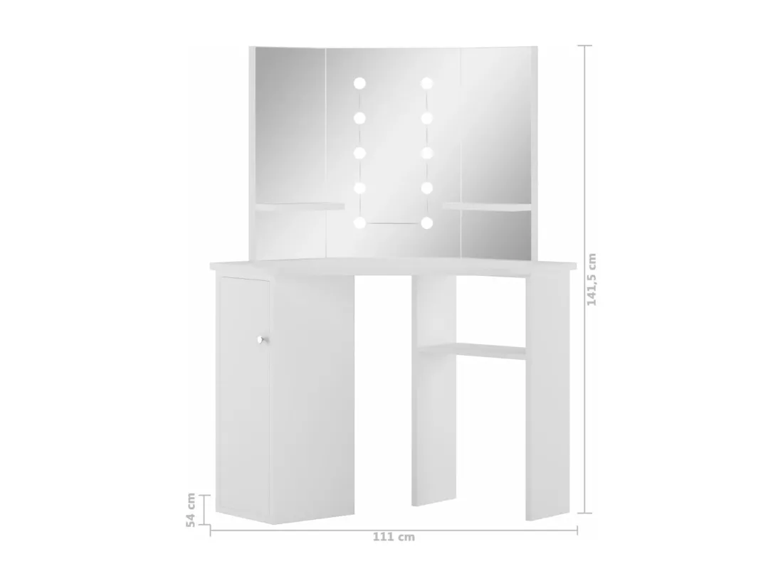 Coiffeuse d'angle table de maquillage lumière LED Blanc clair