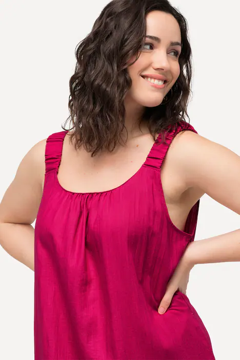 Midikleid, Elastikträger, Rundhals, ärmellos, Taschen, helles erika