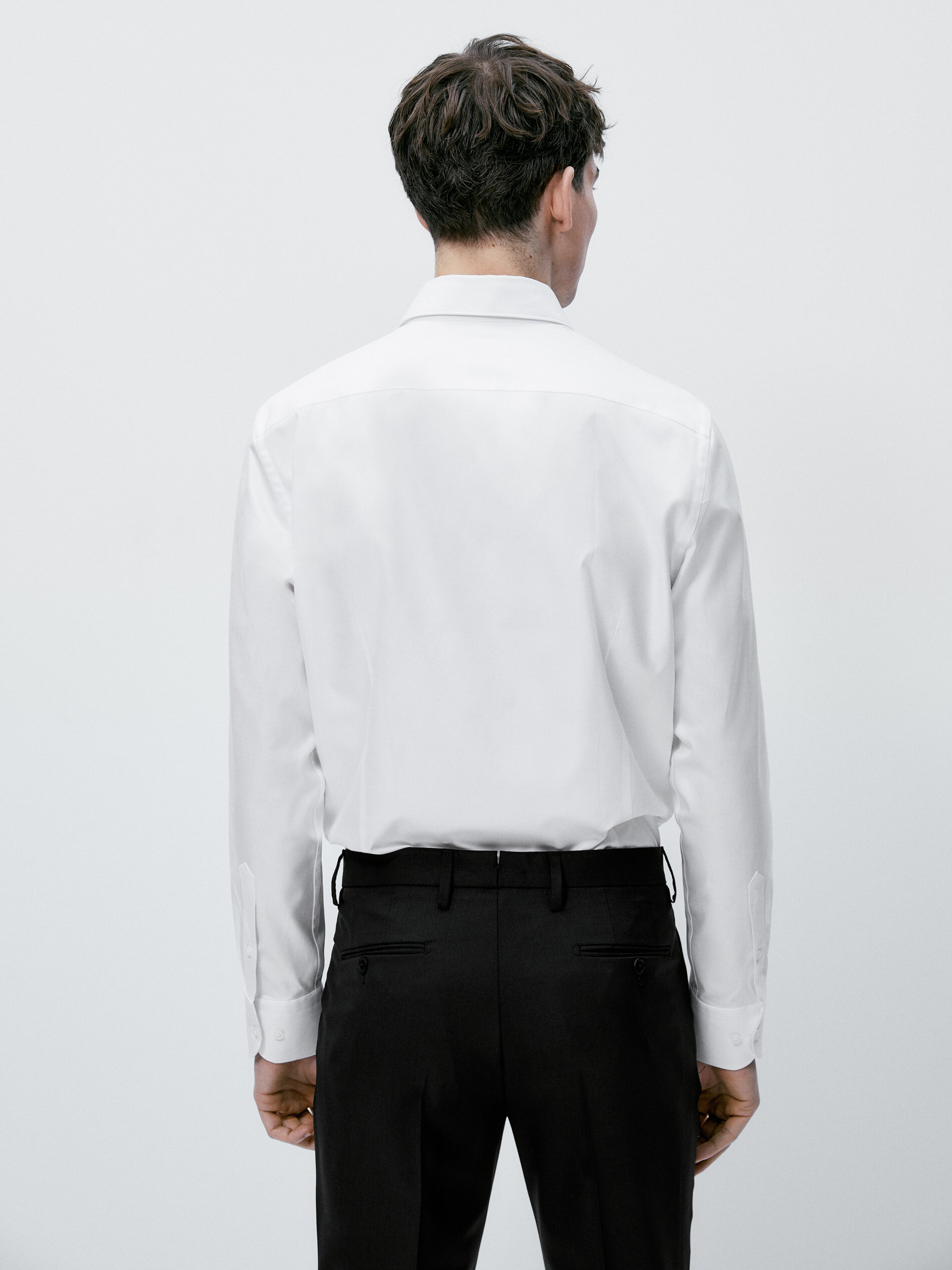 Camisa de sarja de algodão de corte justo - BRANCA