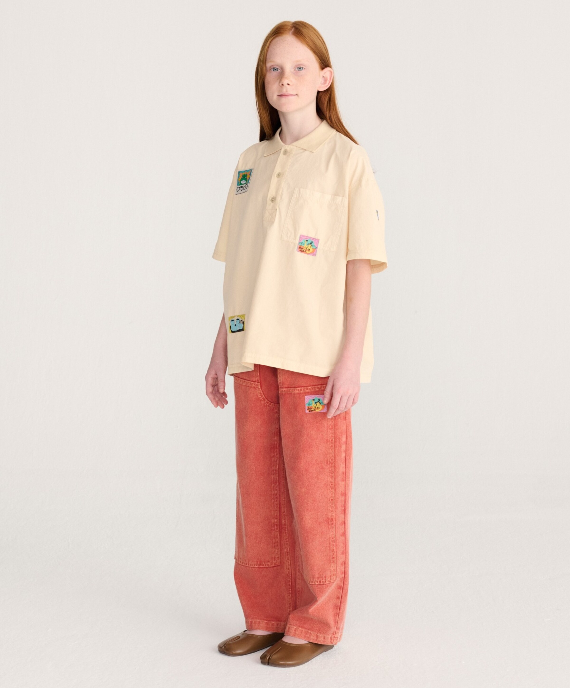 Bobo Choses Taxi Saurus Tag Twill uniseks jeans  rood
