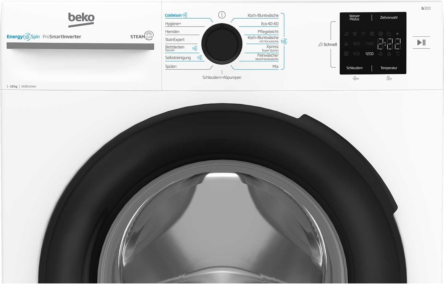 Beko BM3WFU31041X freistehende Waschmaschine, Waschvollautomat, 10 kg, EnergySpin, Schleuderwahl 1400 U/min, Hygiene+ allergikergeeignet, Coldwash Wasser-& Zeitersparnis, Weiß