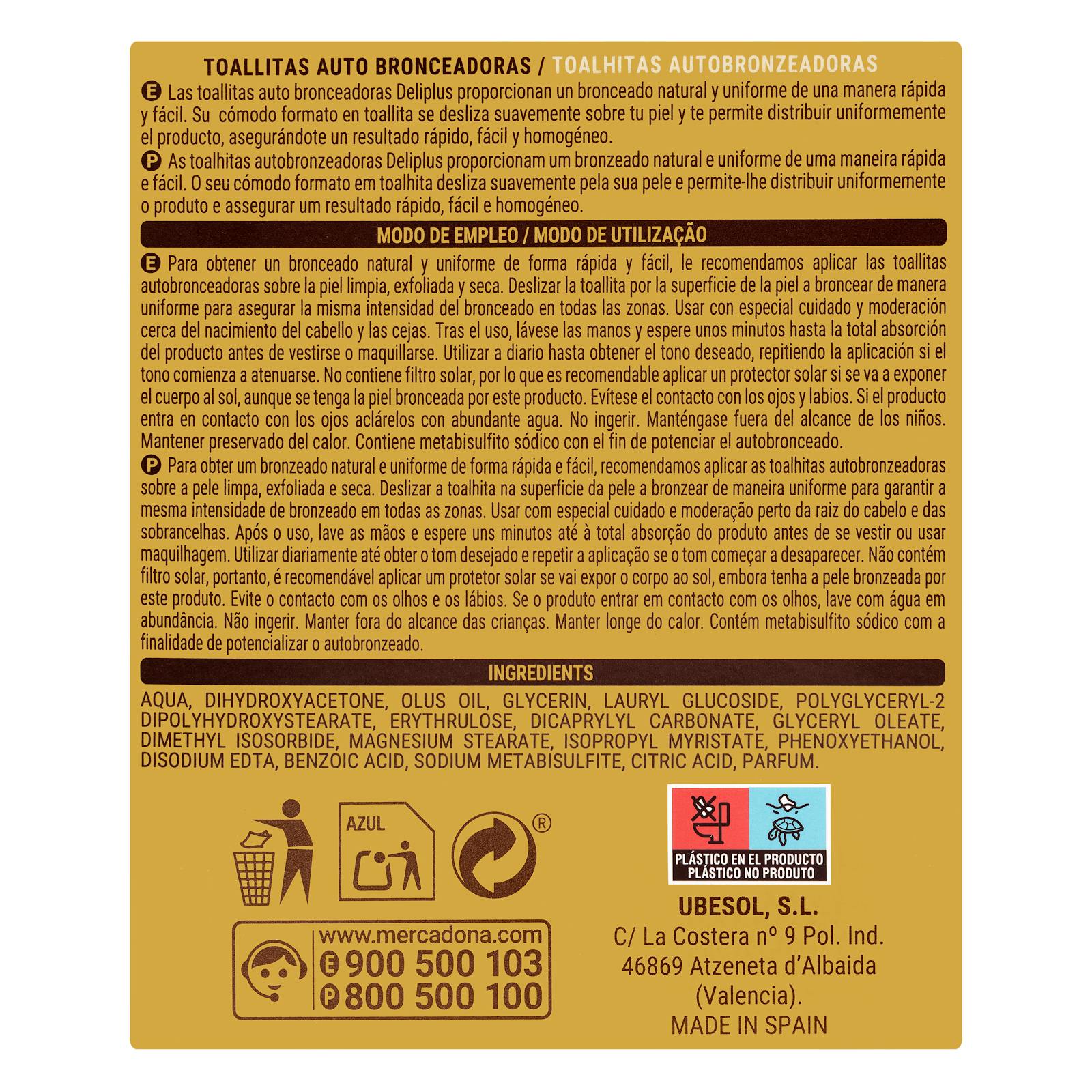 Lingettes autobronzantes visage et corps unidoses Deliplus