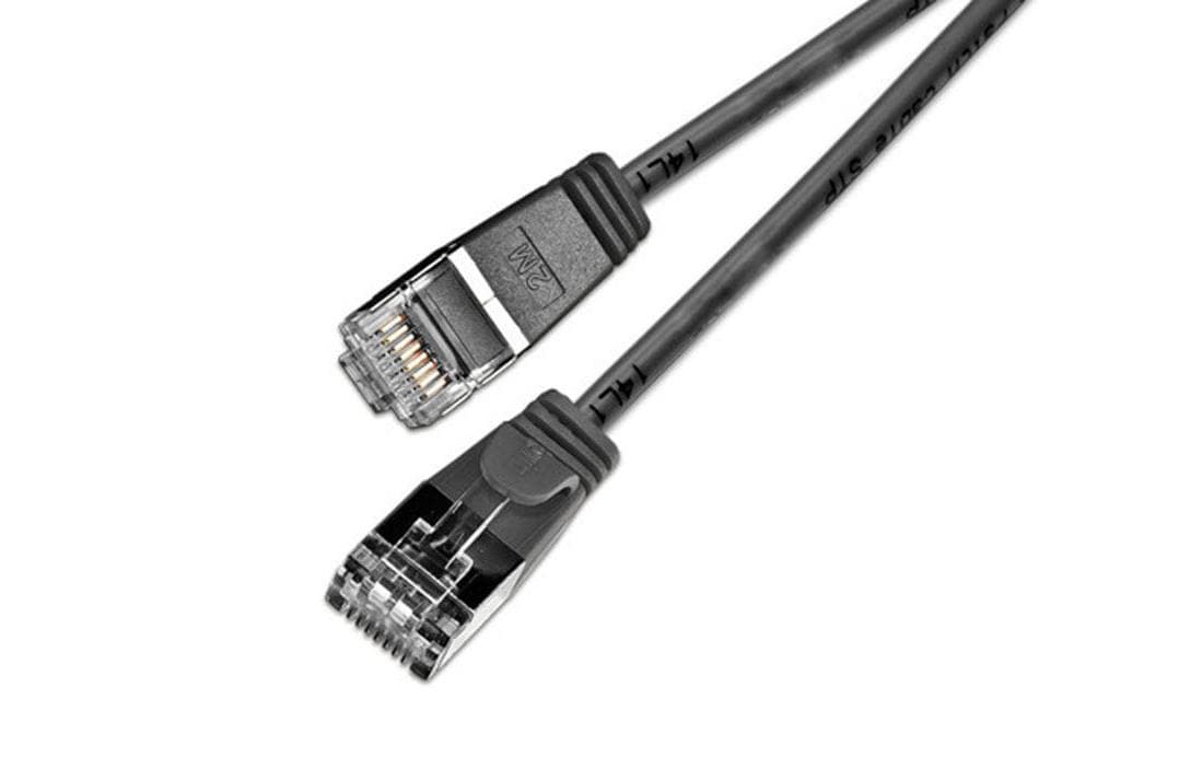 Slimpatchkabel RJ-45 - RJ-45, Cat 6, U/FTP, 1.5 m, SchwarzGeschirmtes Cat 6 Twisted-Pair-Kabel (U/FTP) mit Klinkenschutz