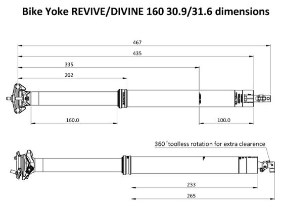 Tige de Selle Téléscopique Bike Yoke Divine Passage Interne Noir (Sans Commande) - Produit Reconditionné