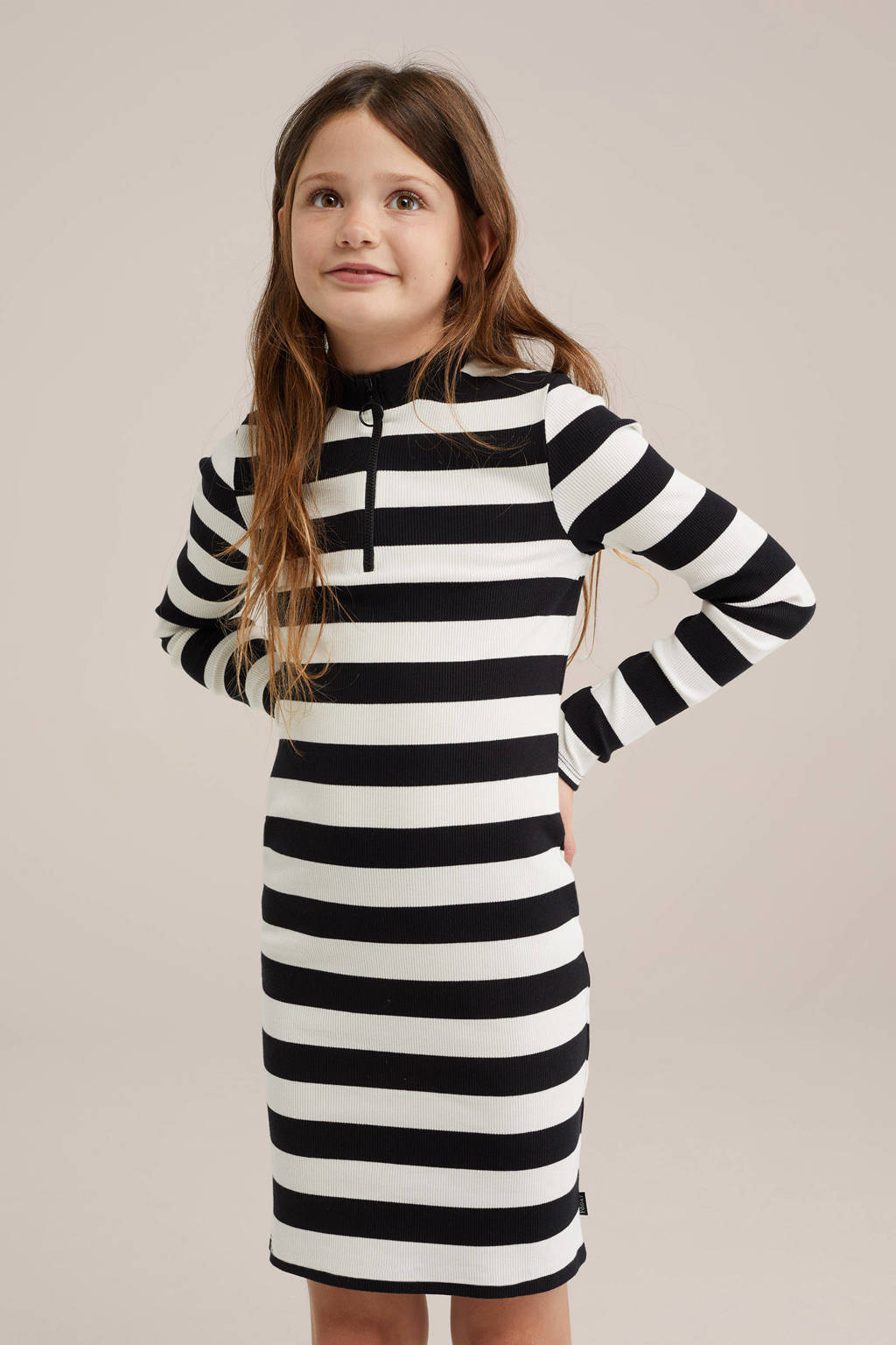 WE Fashion gestreepte bodycon jurk wit/zwart