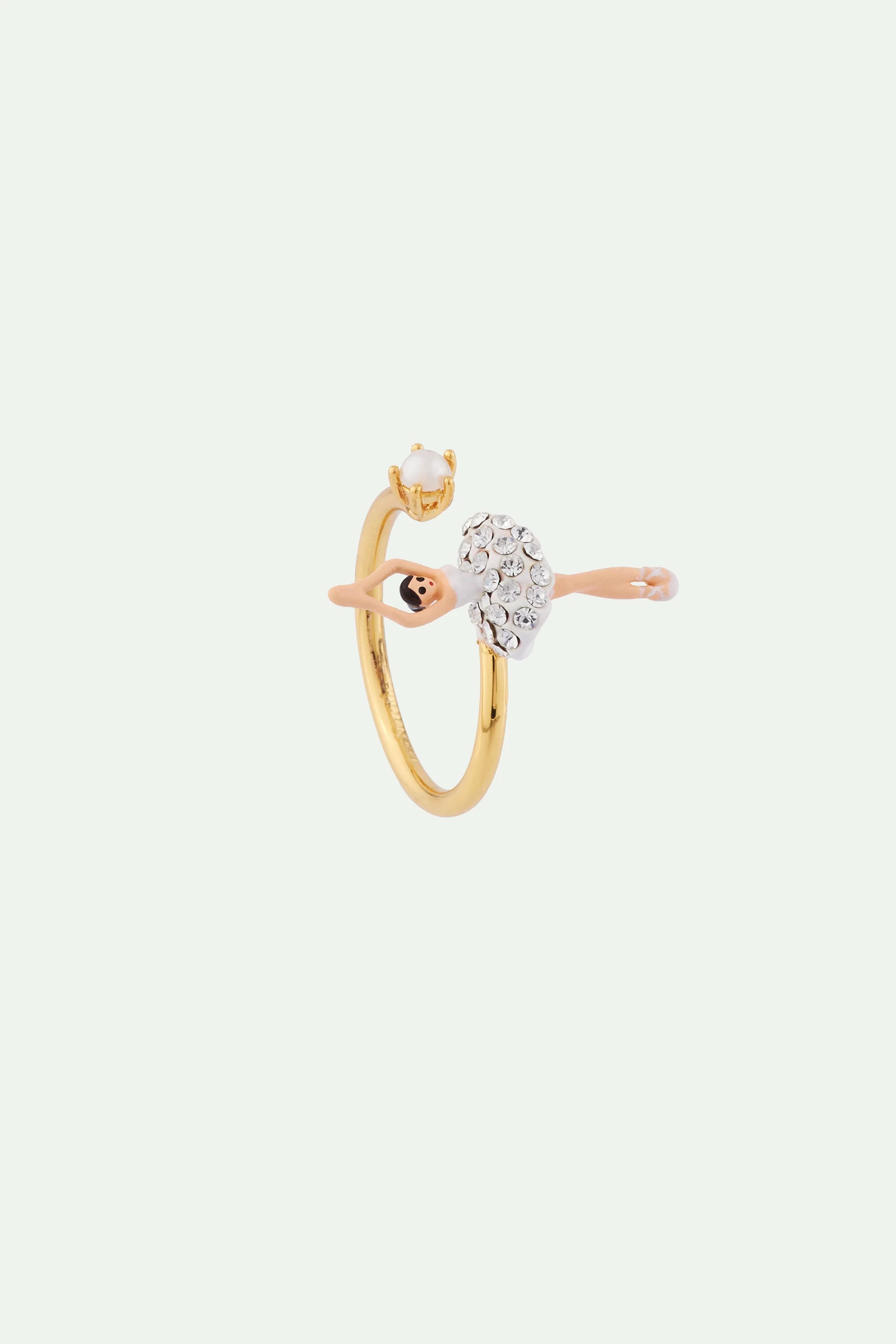 Bague ajustable mini ballerineen strass et perle | Blanc