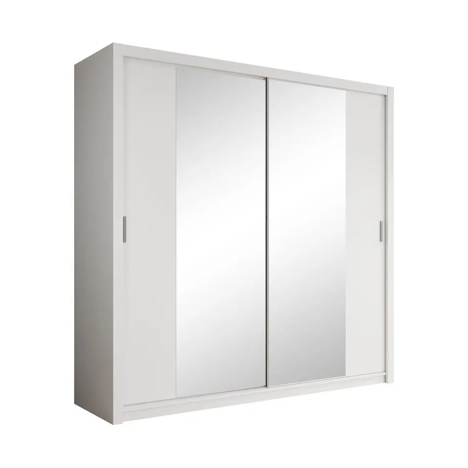 Meubella - Kledingkast Blake - Wit - 220 cm - Met spiegel