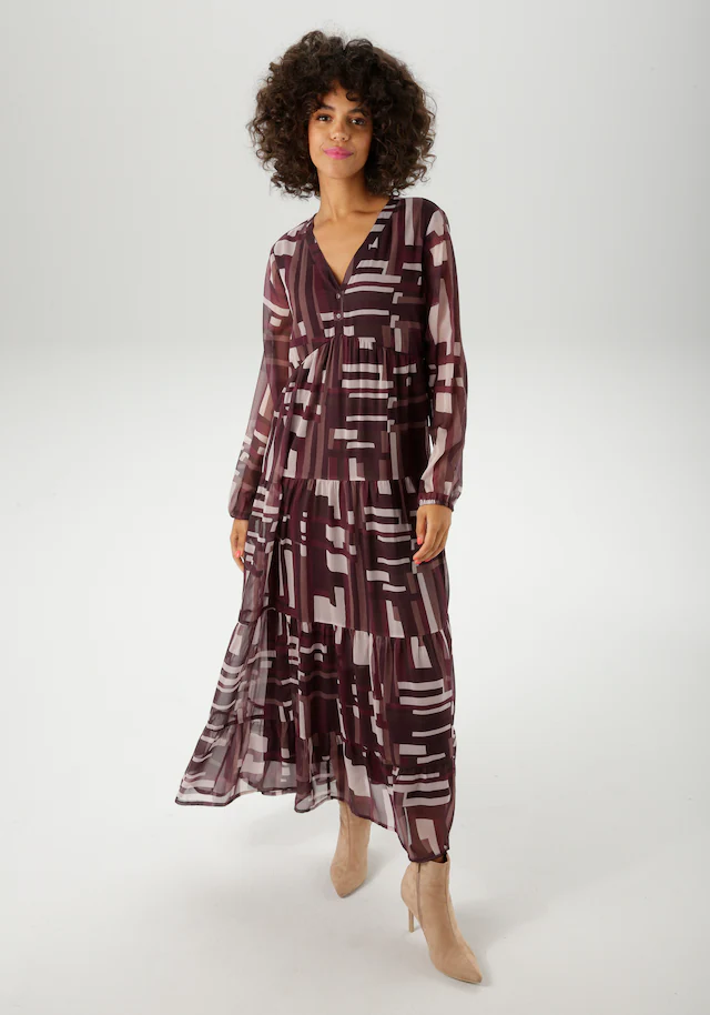 Aniston CASUAL Maxikleid mit trendfarbigem, grafischen Muster - NEUE KOLLEKTION