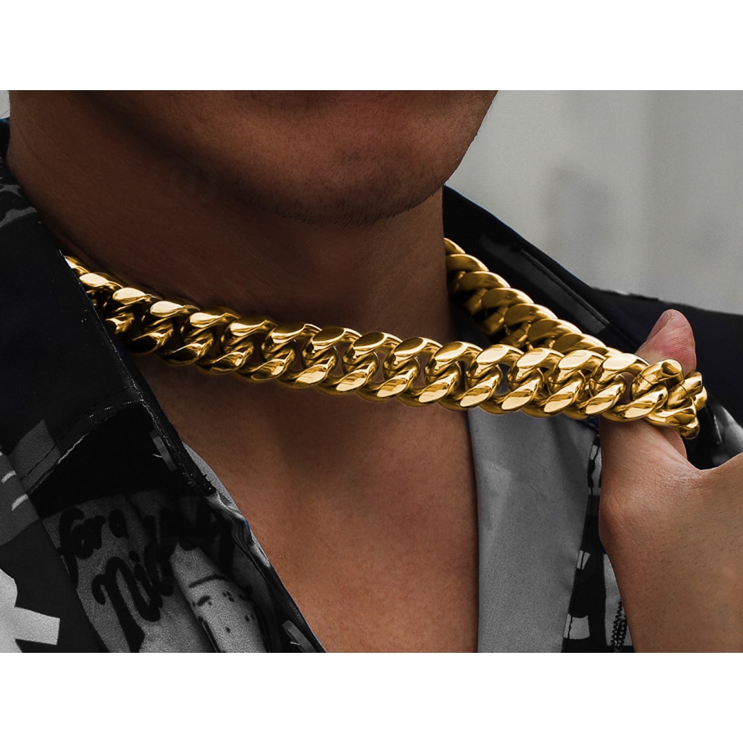 18mm Cuban Link Panzerkette vergoldet mit Zirkonia Verschluss
