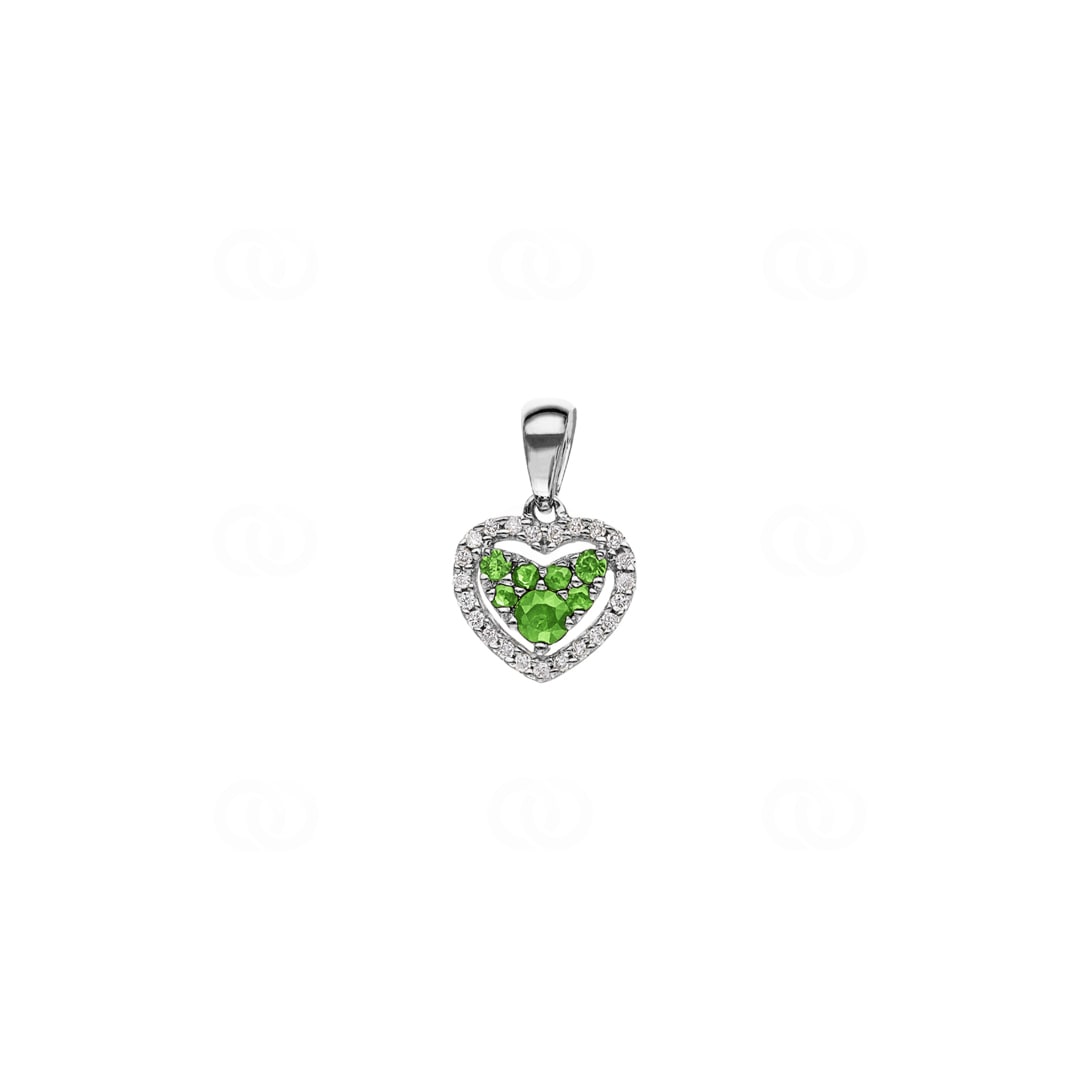 Herzanhänger 750/18 K Weissgold mit grünen Granaten & Diamanten 0.08 ct H/si