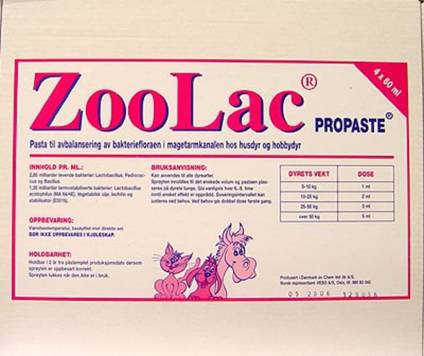 Zoolac Propaste probiotika til dyr 4x60 ml