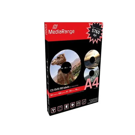 MediaRange CD DVD BD-R Etiketten 50 Blatt 118 x 41, 100 Stück